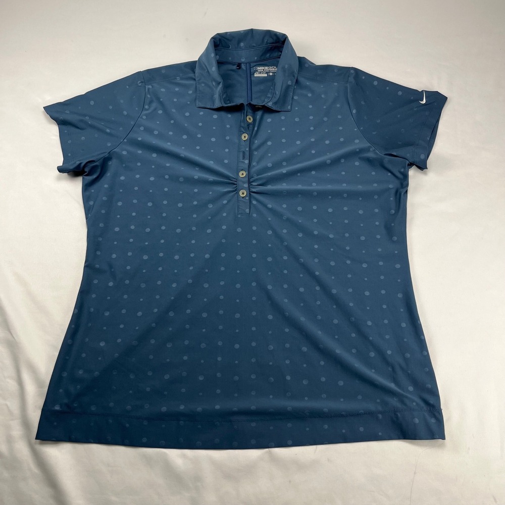 Nike Golf Tour Performance Dri-FIT Polka Dot Polo Shirt Womens XL Blue
